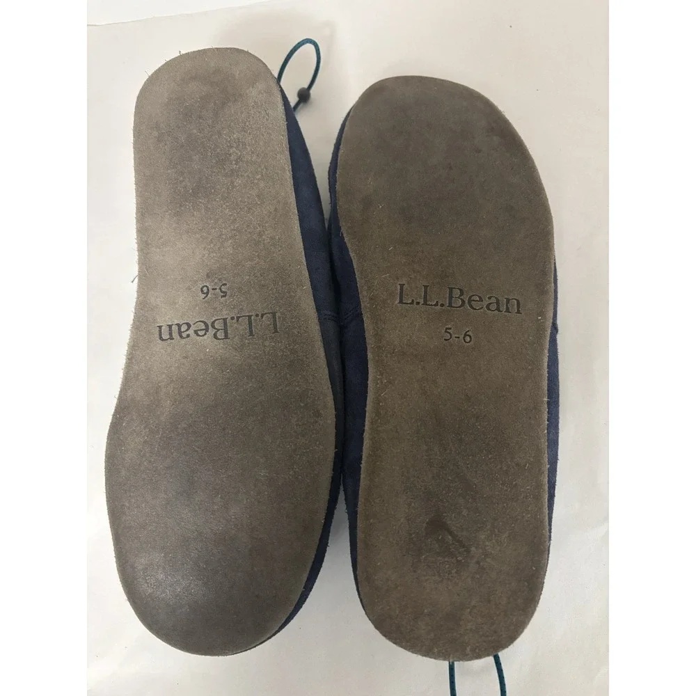 L.L. Bean Sweater Fleece Slippers Kids 5-6 Blue S'mores Motif Embroidered